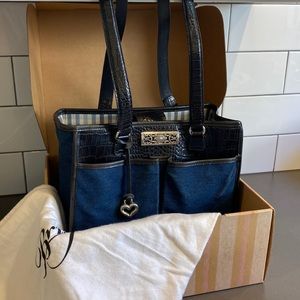 Brighton Lindsey Denim & Black Leather Bag